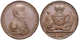 Fernando VII (1808-1833). Medalla. 1808. México. Ae. 37,75 g. EN SU EXALTACION AL TRONO LA CIUDAD DE MEXICO. EN 13 DE AGOSTO DE 1808. Grabador F. Gord...