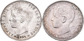 Lote de 2 monedas de 1 peseta Alfonso XIII 1899 y 1900. Una con estrellas visibles. A EXAMINAR. MBC-/MBC. Est...35,00.