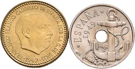 Estado Español (1936-1975). Lote de 2 monedas de la II Exposición Nacional de Numismática, 50 céntimos 1949*E-51 y 1 peseta 1947*E-51. (Cal-137, como ...