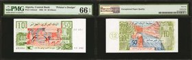 ALGERIA. Central Bank of Algeria. 10 / 50 Dinars, 1985. P-UNL. PMG Gem Uncirculated 66 EPQ.
Printer's Design. A double denomination proof with a 10 a...