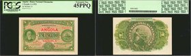 ANGOLA. Banco Nacional Ultramarino. 1 Escudo, 1921. P-55. PCGS Currency Extremely Fine 45 PPQ.
A fully original 1 Escudo note. Red serial numbers and...