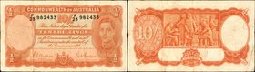 AUSTRALIA. Commonwealth of Australia. 10 Shillings, (1939-52). P-25a & 25b. Fine-Very Fine.
2 pieces in lot. A well matched pair with the black signe...
