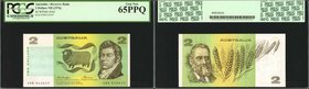 AUSTRALIA. Reserve Bank. 2 Dollars, ND (1974-85). P-43b2. PCGS Currency Gem New 65 PPQ.
An excellent problem-free 2 Dollar Reserve Bank note, in a lo...