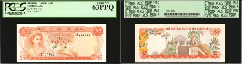 BAHAMAS. Central Bank Bahamas. 5 Dollars, 1974. P-37b. PCGS Currency Choice New ...