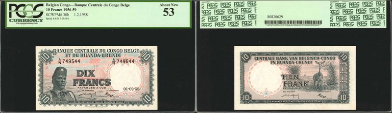 BELGIAN CONGO. Banque Centrale du Congo Belge. 10 Francs, 1956-59. P-30b. PCGS C...