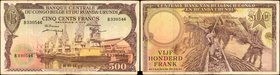 BELGIAN CONGO. Centrale Bank van Belgisch Congo en Ruanda-Urundi. 500 Francs, 1959. P-34a. Fine.
This Belgian Congo note is in Fine condition, with t...