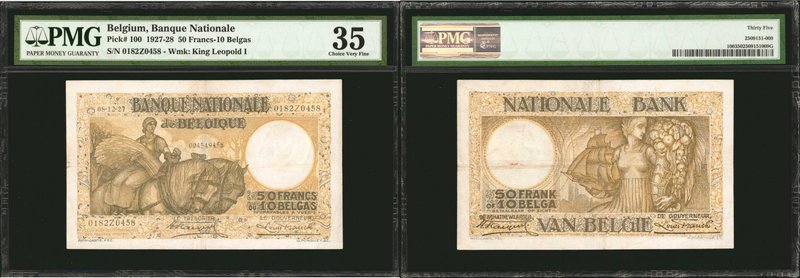 BELGIUM. Banque Nationale de Belgique. 50 Francs-10 Belgas, 1927-28. P-100. PMG ...