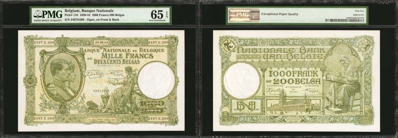 BELGIUM. Banque Nationale de Belgique. 1000 Francs-200 Belgas, 1939-44. P-110. P...