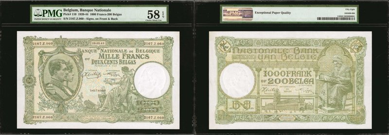 BELGIUM. Banque Nationale de Belgium. 1000 Francs, 1939-44. P-110. PMG Choice Ab...
