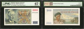 BELGIUM. Banque Nationale de Belgique. 1000 Francs, 1950-58. P-131a. PMG Superb Gem Uncirculated 67 EPQ.
Nice centering and bold ink stand out on thi...