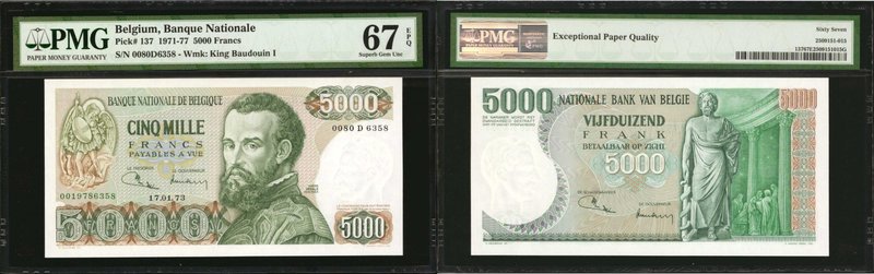 BELGIUM. Banque Nationale de Belgique. 5000 Francs, 1971-77. P-137. PMG Superb G...