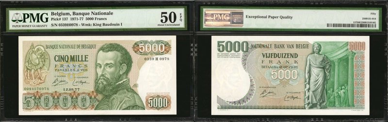 BELGIUM. Banque Nationale de Belgique. 5000 Francs, 1971-77. P-137. PMG About Un...