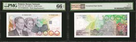 BELGIUM. Banque Nationale de Belgique. 10,000 Francs, (1992-97). P-146. PMG Gem Uncirculated 66 EPQ.
Beautiful designs and pleasing ink are seen on t...