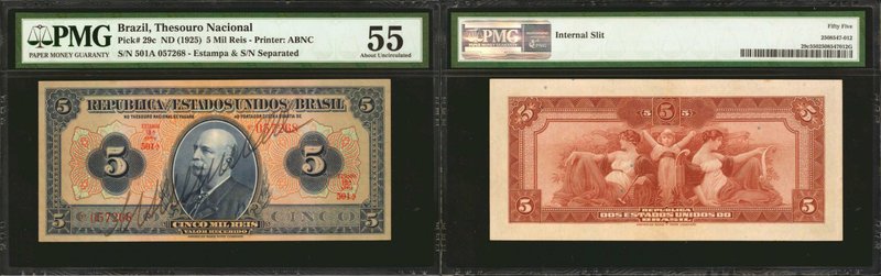 BRAZIL. Thesouro Nacional. 5 Mil Reis, ND (1952). P-29c. PMG About Uncirculated ...