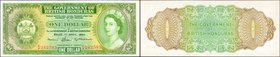 BRITISH HONDURAS. Government of British Honduras. 1 Dollar, 1964. P-28b. Uncirculated.
Detailed lathe work is seen on the reverse of this 1 Dollar de...
