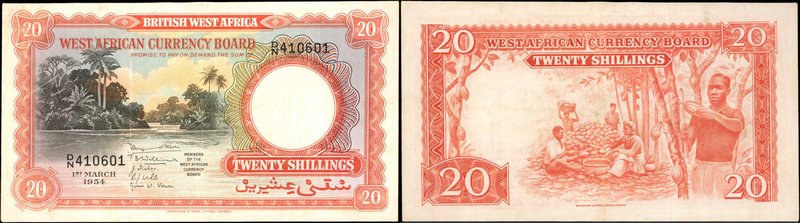 BRITISH WEST AFRICA. West African Currency Board. 20 Shillings, 1954. P-10. Very...