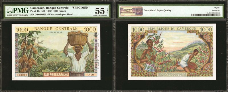 CAMEROON. Banque Centrale. 1000 Francs, ND (1962). P-12s. Specimen. PMG About Un...