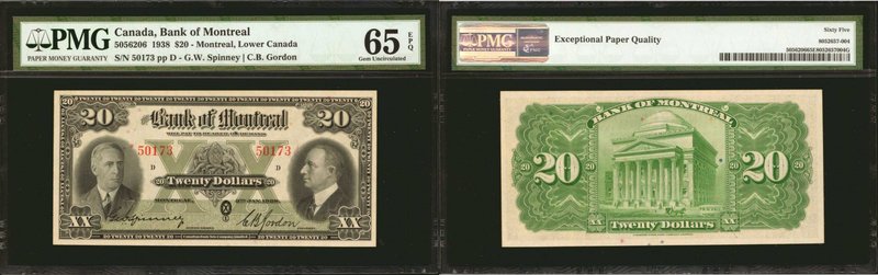 CANADA. Bank of Montreal. 20, 1938. CH #5056206. PMG Gem Uncirculated 65 EPQ.
B...