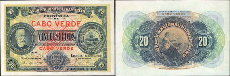 CAPE VERDE. Banco Nacional Ultramarino. 20 Escudos, 1921. P-36s. Specimen. Choic...