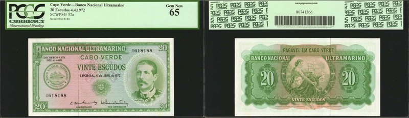 CAPE VERDE. Banco Nacional Ultramarino. 20 Escudos, 1972. P-52a. PCGS Currency G...