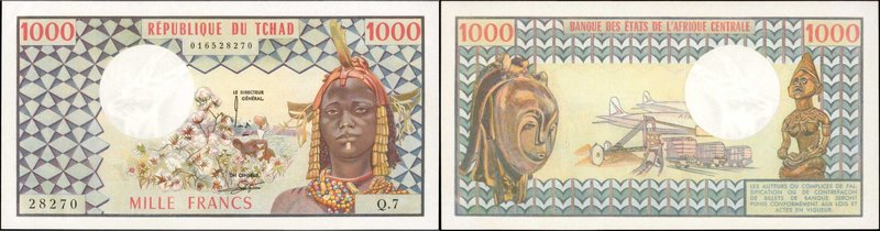 CHAD. Banque des Etats de l'Afrique Centrale. 1000 Francs, ND (1974). P-3a(2). C...