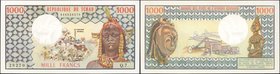 CHAD. Banque des Etats de l'Afrique Centrale. 1000 Francs, ND (1974). P-3a(2). Choice About Uncirculated.
Blue ink stands out on this 1000 Francs Cho...