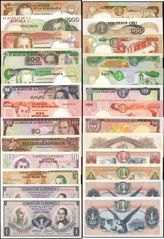 COLOMBIA. El Banco de la Republica. 1 to 2000 Pesos, Mixed Dates. P-Various. Abo...