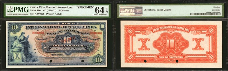 COSTA RICA. Banco Internacional. 10 Colones, ND (1924-27). P-186s. Specimen. PMG...