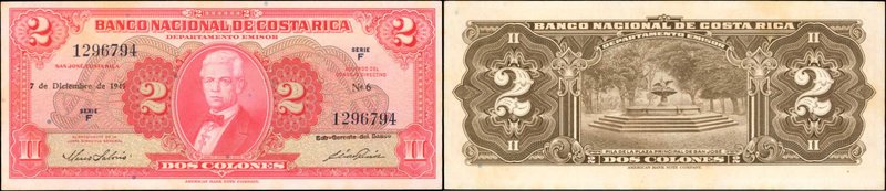 COSTA RICA. Banco Nacional de Costa Rica. 2 Colones, 1949. P-203b. Uncirculated....