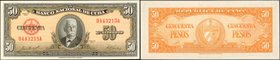 CUBA. Banco Nacional de Cuba. 50 Pesos, 1958. P-81b. Uncirculated.
Iniguez pictured at center of this sought after 50 Pesos which in many instances i...