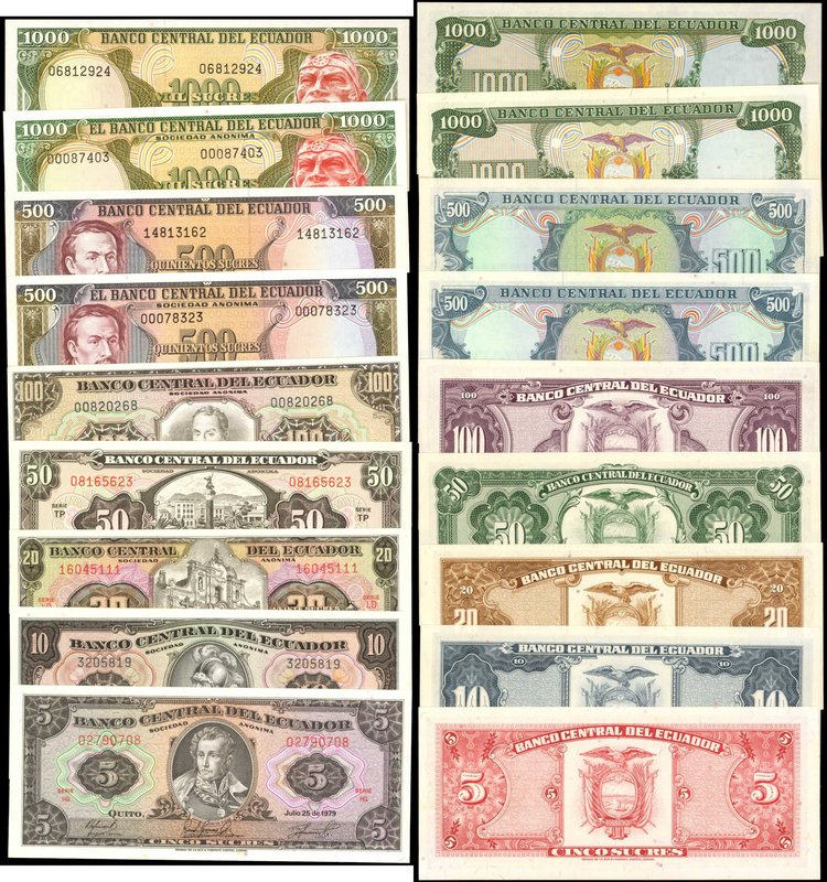 ECUADOR. Banco Central del Ecuador. 5 to 1000 Escudos, Mixed Dates. P-Various. A...