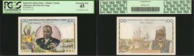 EQUATORIAL AFRICAN STATES. Banque Centrale. 100 Francs, ND (1961-62). P-1c. PCGS Currency Extremely Fine 45. Two Pinholes at Left.
A tougher EAS Cong...