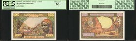 EQUATORIAL AFRICAN STATES. Banque Centrale. 500 Francs, ND (1963). P-4h. PCGS Currency Choice New 63.
Steam shovel on face. Camels next to radio towe...