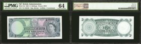 FIJI. Government of Fiji. 5/- Shillings, 1964. P-51d. PMG Very Choice New 64.
QEII at right. A pack fresh note which is seen with deep inks and stron...