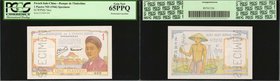 FRENCH INDO-CHINA. Banque de l'Indochine. 1 Piastre, ND (1946). P-54cs. Specimen. PCGS Currency Gem New 65 PPQ. Perforated Cancelled.
Perforated Canc...