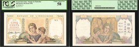 FRENCH INDO-CHINA. Banque de l'Indochine. 500 Piastres, ND (1939). P-57. PCGS Currency Choice About New 58.
An always popular medium size high denomi...