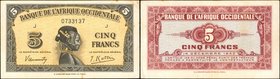 FRENCH WEST AFRICA. Banque de l'Afrique Occidentale. 5 Francs, 1942. P-28a. Very Fine.
Some staining is all we mention on this E.A. Wright 5 Cent.
E...