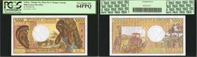 GABON. Banque Des Etats De L'Afrique Centrale. 5000 Francs, ND (1991). P-6b. PCGS Currency Very Choice New 64 PPQ.
Colorful and ornate designs design...