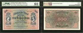 GERMAN STATES. Bank of Saxony. 500 Mark, 1922. P-S954b. PMG Choice Uncirculated 64 EPQ.
Stunning bright inks on this G&D printed 500 Mark note.
Esti...