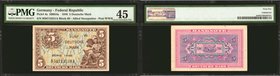 GERMANY, FEDERAL REPUBLIC. Allied Occupation. 5 Deutsche Mark, 1948. P-4a. PMG Choice Extremely Fine 45.
A very popular series and this lightly circu...