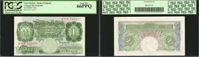 GREAT BRITAIN. Bank of England. 1 Pound, ND (1948-49). P-369a. PCGS Currency Gem New 66 PPQ.
Forest green ink stands out on this visually pleasing 1 ...