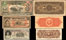 GUATEMALA. Banco de Occidente. 1 & 5 Pesos, 1900-18. P-S175a, S176b & S177. Very Fine.
3 pieces in lot. Lot includes P-S175a, S176b, and S177. All no...