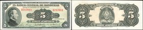 HONDURAS. Banco Central de Honduras. 5 Lempiras, 1951. P-46b. About Uncirculated.
Appealing centering and bright paper stand out on this 5 Lempiras n...