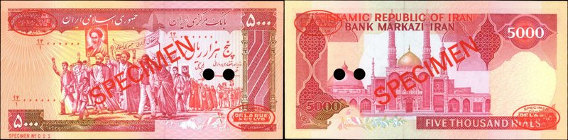 IRAN. Bank Markazi Iran. 5000 Rials, ND (1983-93). P-139s. Specimen. Uncirculate...