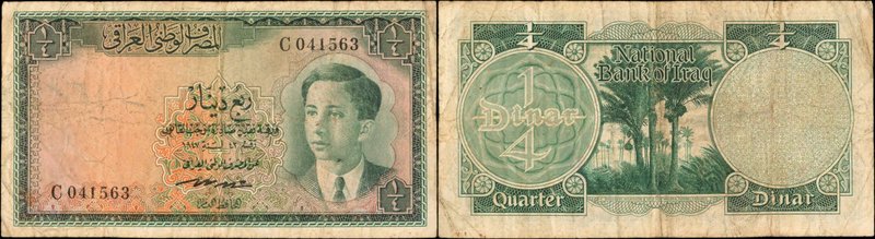 IRAQ. National Bank of Iraq. 1/4 Dinar, 1947 (1950). P-27. Fine.
Watermark at l...