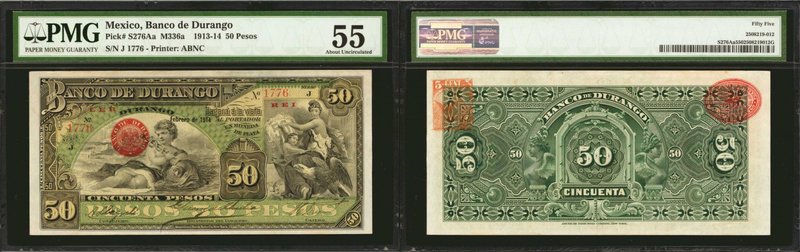 MEXICO. Banco de Durango. 50 Pesos, 1913-14. P-S276Aa. PMG About Uncirculated 55...