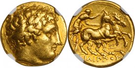 MACEDON. Kingdom of Macedon. Philip II, 359-336 B.C. AV Stater (8.52 gms), Amphipolis Mint, ca. 340-328 B.C. NGC Ch VF, Strike: 5/5 Surface: 3/5. Edge...