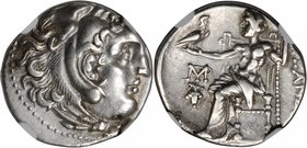 MACEDON. Kingdom of Macedon. Alexander III (the Great), 336-323 B.C. AR Drachm, Chios Mint, ca. 290-275 B.C. NGC Ch EF.
Pr-2319b; Muller-1533. Posthu...