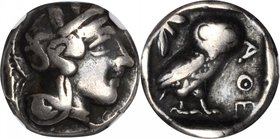 ATTICA. Athens. AR Drachm (4.21 gms), c.450-404-BC. NGC FINE 12, Strike: 4/5 Surface: 3/5.
cf.Svoronos-Plate 10, #26. Helmeted head of Athena right; ...