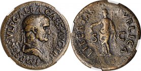 GALBA, A.D. 68-69. AE Sestertius (26.27 gms), Rome Mint, A.D. 68. NGC Ch F, Strike: 5/5 Surface: 2/5.
RIC-309. Obverse: Laureate and draped bust of G...